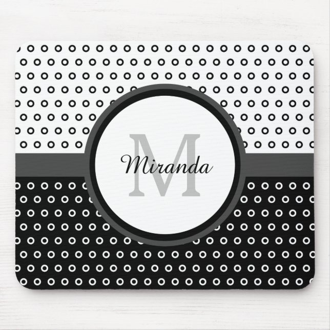 Mousepad Monograma preto e branco das bolinhas da (Frente)