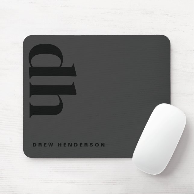 Mousepad Monograma preto profissional minimalista moderno (Com mouse)
