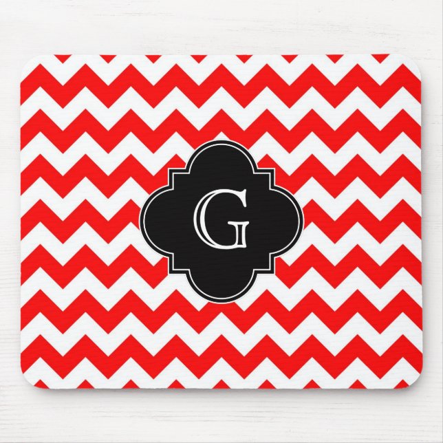 Mousepad Monograma preto quatrefoil preto-branco-claro (Frente)