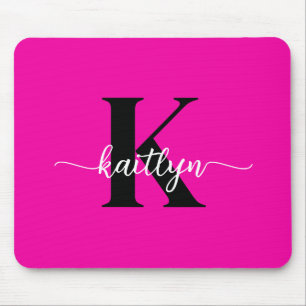 Mousepad Monograma Preto Rosa Quente