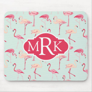 Mousepad Monograma retro do teste padrão do flamingo