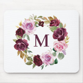 Mousepad Monograma Romântico Boho Purple Fall Floral Wreath