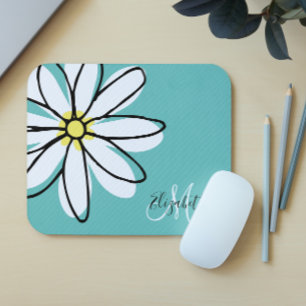 Mousepad Monograma Rosa Branco Desenhado Daisy