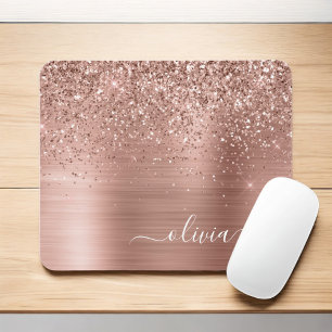 Mousepad Monograma Rosa cor-de-rosa com Dourada de metal es