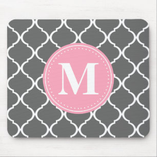 Mousepad Monograma Rosa de Latice da cinza marroquina