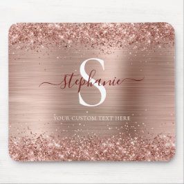 Mousepad Monograma Rosa Dourado Glitter Girly Glam