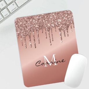 Mousepad Monograma Rosa Dourado Lixeira Metálica