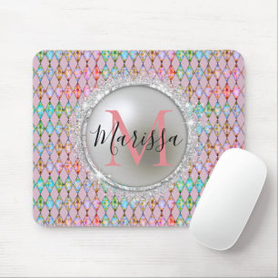 Mousepad Monograma, Rosa e Harlequin Verde