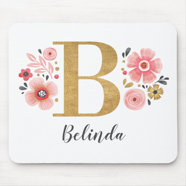 Mousepad Monograma - Rosa Floral (Frente)