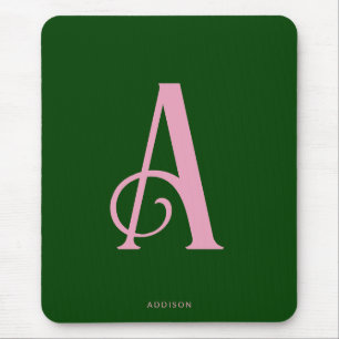 Mousepad Monograma Rosa Quadrado Moderno Inicial em Verde E