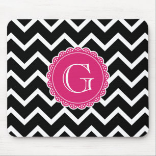 Mousepad Monograma Rosa Quente Preto
