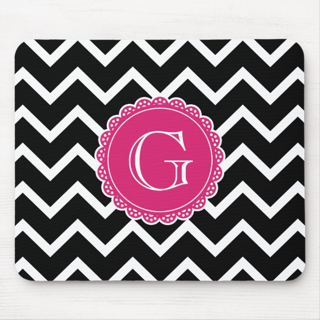 Mousepad Monograma Rosa Quente Preto (Frente)
