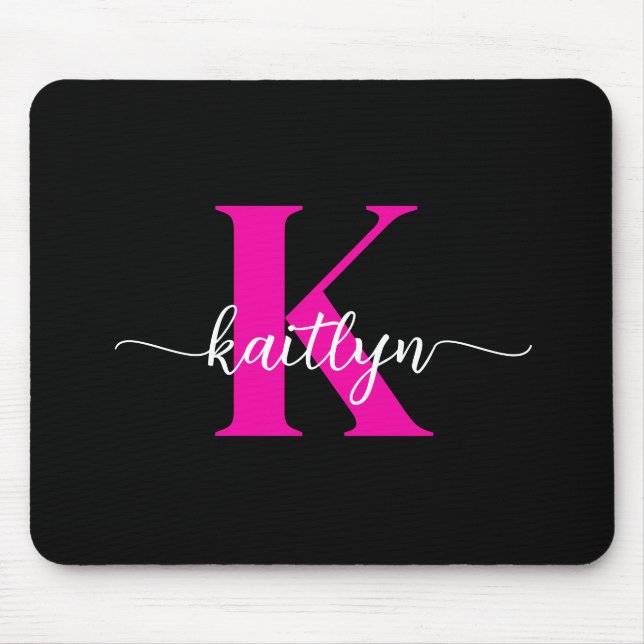 Mousepad Monograma Rosa Quente Preto (Frente)