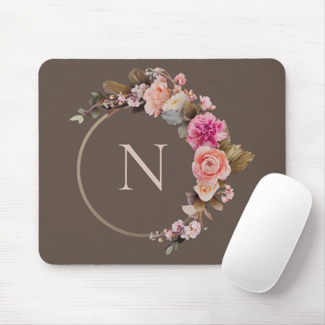 Mousepad Monograma Rosa Russo Dourado Floral (Com mouse)