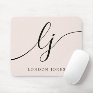 Mousepad Monograma Script Elegante Girly Blush Rosa