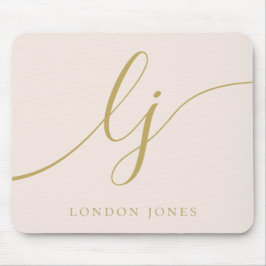 Mousepad Monograma Script Elegante Girly Blush Rosa Dourado
