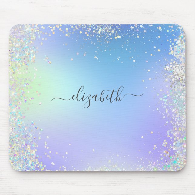 Mousepad Monograma Script Rainbow Glitter Blue Purple (Frente)