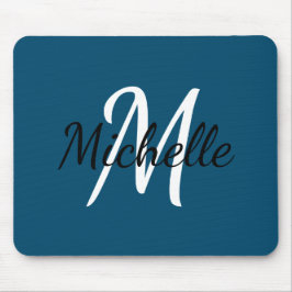 Mousepad Monograma Simples Branco Nome inicial Marinho escu