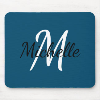 Mousepad Monograma Simples Branco Nome inicial Marinho escu