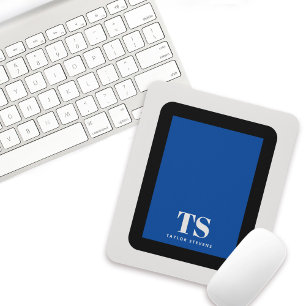 Mousepad Monograma Simples e Elegante com Bloco de Cor Azul