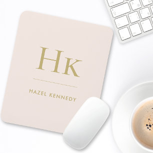 Mousepad Monograma - Simples Elegante - Blush Dourado