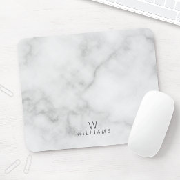 Mousepad Monograma Simples Moderno Mínimo de Mármaco Branco