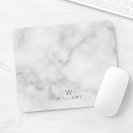 Mousepad Monograma Simples Moderno Mínimo de Mármaco Branco