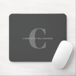 Mousepad Monograma Simples Na moda Chic Nome preto e Cinza<br><div class="desc">Nome Simples do Monograma de Na moda no Suporte do Rato de Preto e Cinza</div>