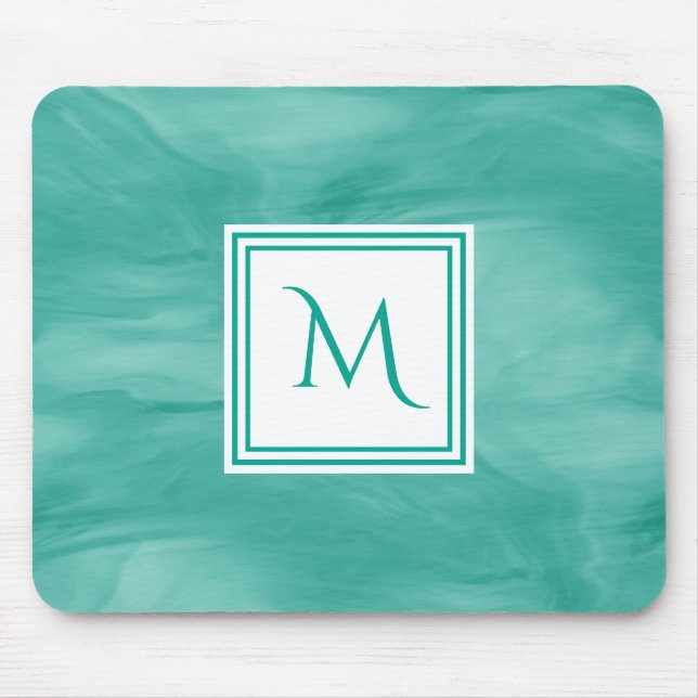 Mousepad Monograma Simples Verde Sutil Marble Moderno (Frente)