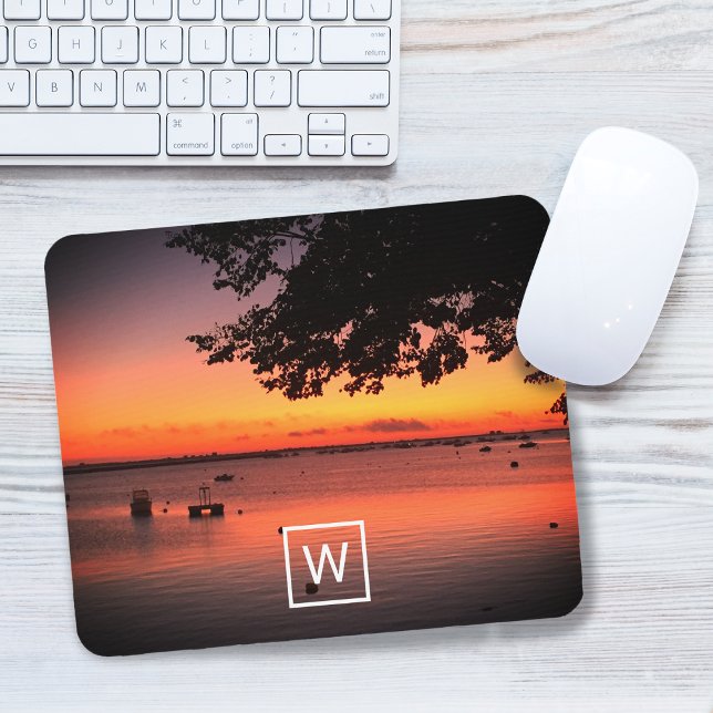 Mousepad Monograma sunrise CRIE sua própria foto (Sunrise Monogram Add YOUR Photo Mouse Pad)