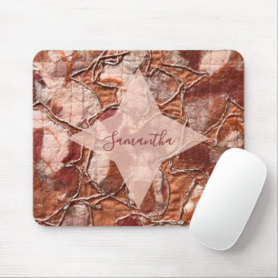 Mousepad Monograma Terracota Laranja Boho Retro Abstrato