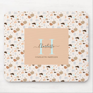 Mousepad Monograma Terrazzo Terra Tons Padrão Moderno