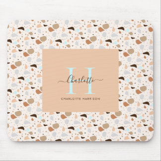 Mousepad Monograma Terrazzo Terra Tons Padrão Moderno
