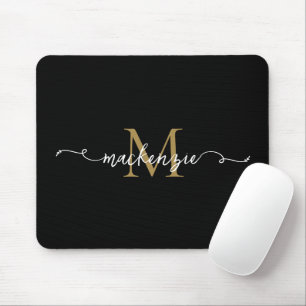 Mousepad Monograma Tipografia Script Dourado Preto Fofo