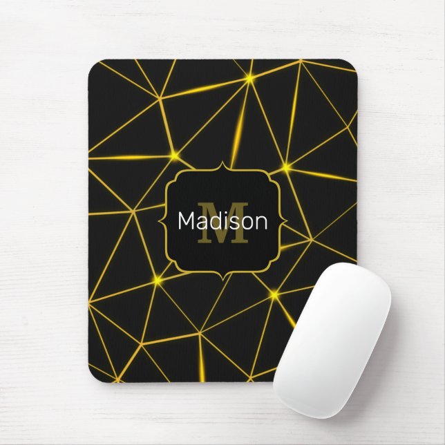 Mousepad Monograma triângulos pretos geométricos linhas dou (Com mouse)