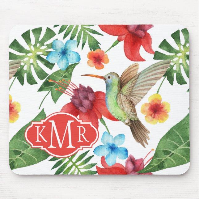 Mousepad Monograma tropical do colibri | (Frente)