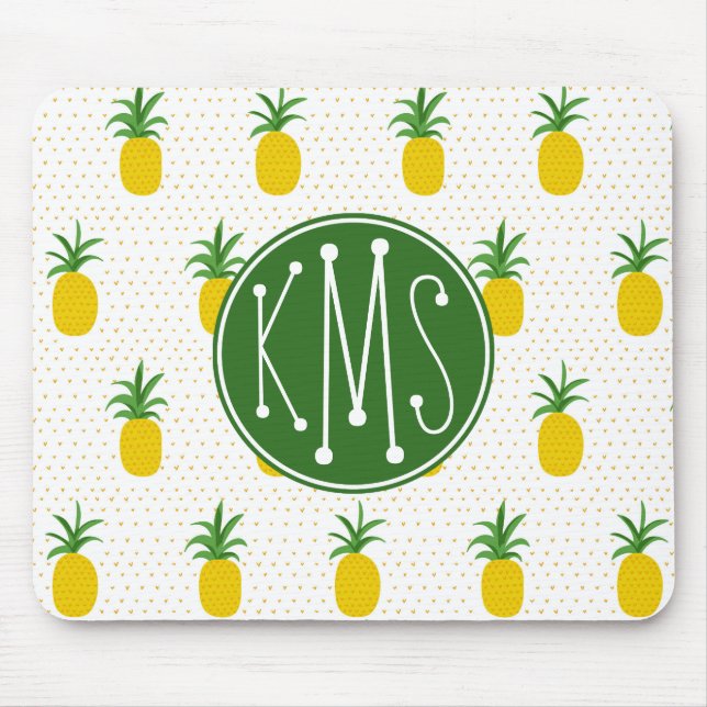 Mousepad Monograma tropical dourado dos abacaxis | (Frente)