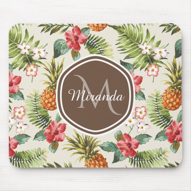 Mousepad Monograma Tropical Exótico de Ananás Floral Castan (Frente)