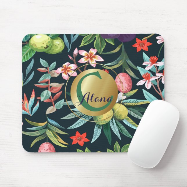 Mousepad Monograma Tropical Floral Exótico (Com mouse)