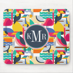 Mousepad Monograma tropical geométrico dos pássaros
