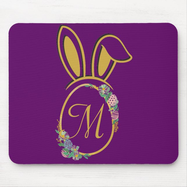 Mousepad Monograma Único de Coelhinhos de Páscoa (Frente)