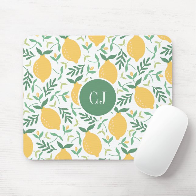Mousepad Monograma Verde Amarelo de limão moderno Citrus Su (Com mouse)