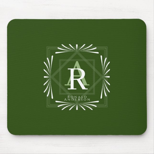 Mousepad Monograma Verde de na moda Frame (Frente)