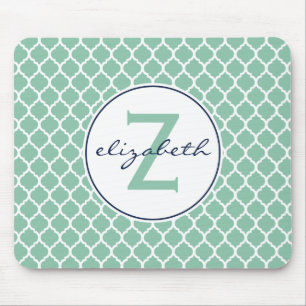 Mousepad Monograma verde de Quatrefoil da hortelã