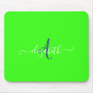 Mousepad Monograma verde fluorescente de neon