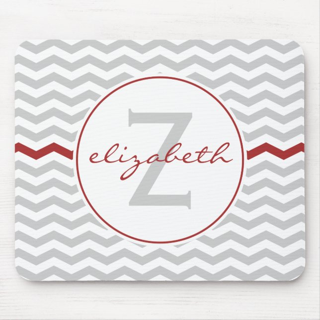 Mousepad Monograma vermelho de Chevron (Frente)