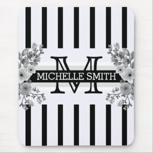 Mousepad Monograma Vintage Floral Black Stripes