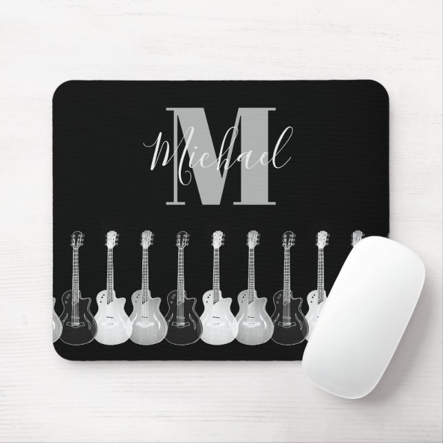 Mousepad Monograma - Violão elétrico acústico monocromático (Com mouse)