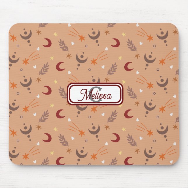 Mousepad Monograma Whimsical do Retro Brown Boho Personaliz (Frente)