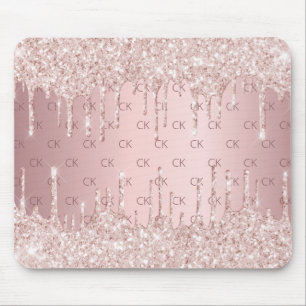 Mousepad Monogramas cor-de-rosa-rosa-claro, com brilho dour